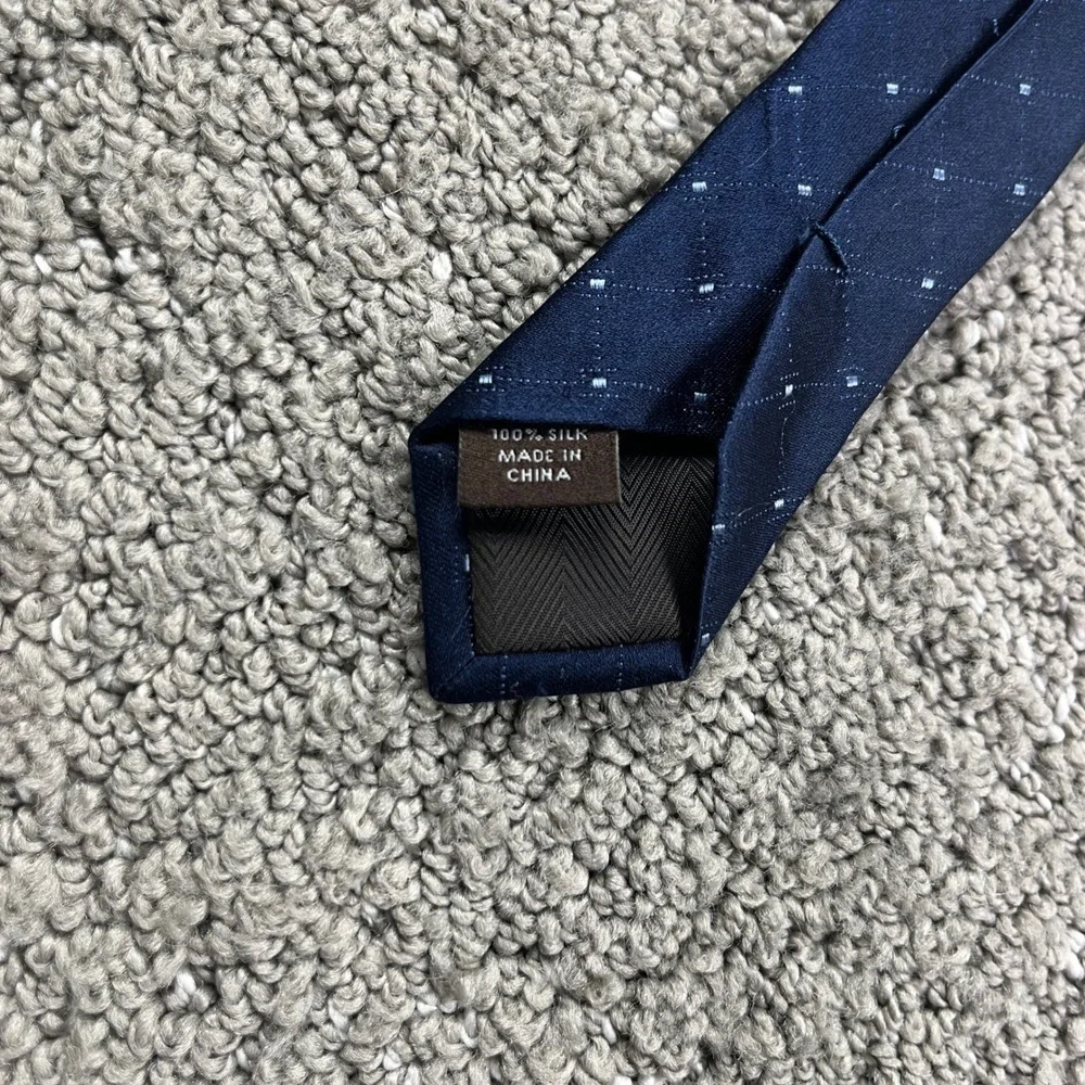 Joseph Abboud Necktie Mens OS Navy Blue Silk Grid Dot Formal Classic